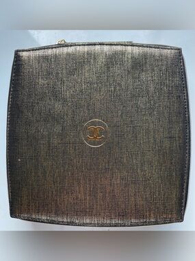 CHANEL Metallic Gold Tone,Textured Cosmetic Pouch 3-Section 7x7 inch Square GWP💕